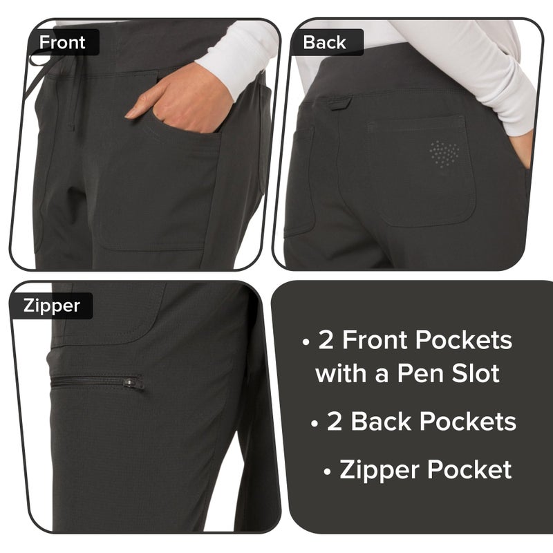 HeartSoul Women's Medical Scrub Jogger Pants Contemporary fit Drawstring Waistband Jogger with 5 Pockets - HS030P, XS Petite, Pewter - Image 5